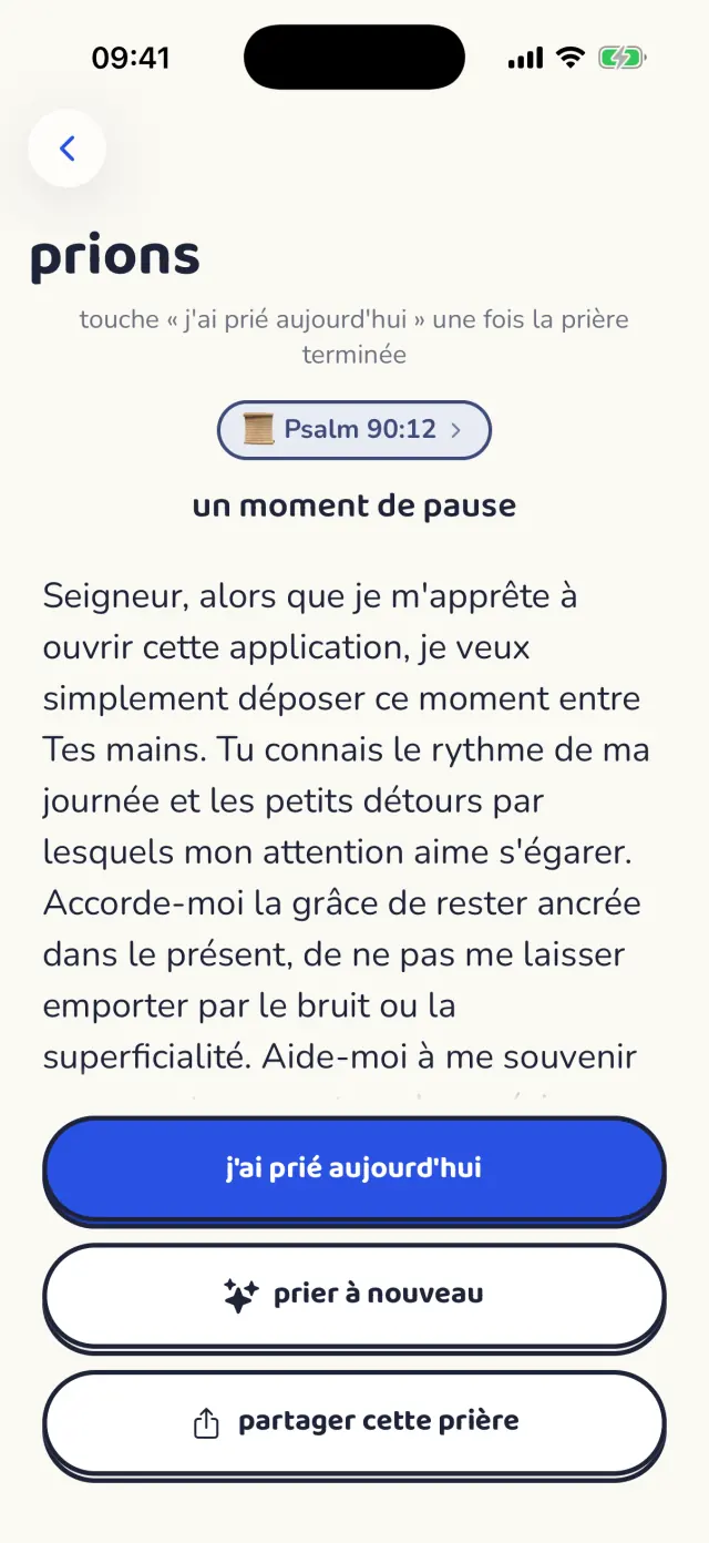 Une prière guidée avec sa référence biblique en dessous